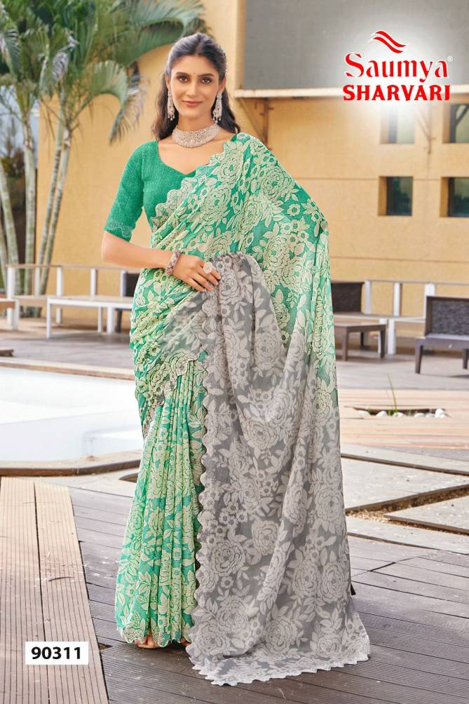 Sharvari By Saumya Designer Border Printed Saree Suppliers In India